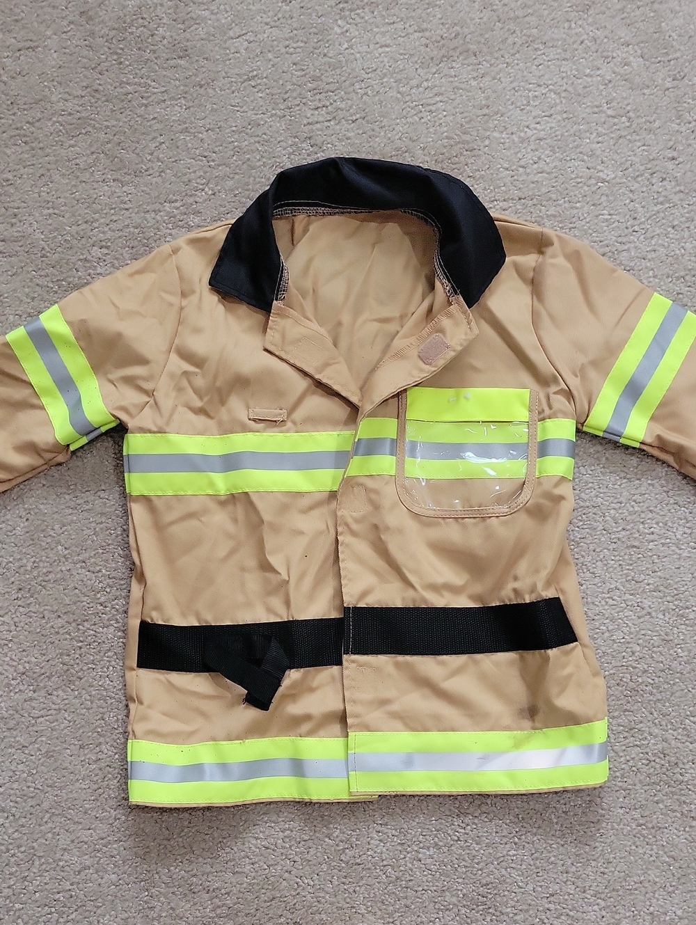 Kids Reflective Firefighter Jacket - Tan with Neon Yellow Stripes